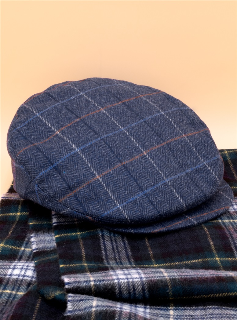 Wool Hemsley Windowpane Cap in Navy
