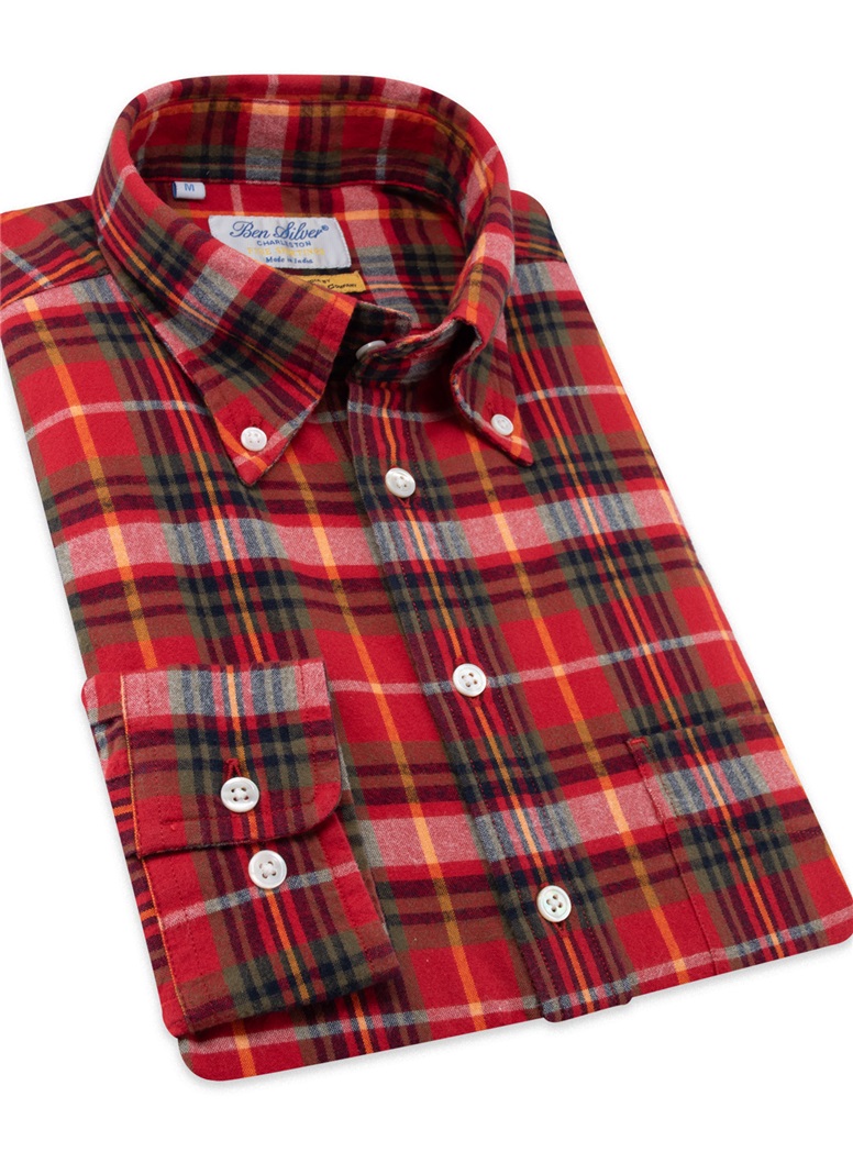 Red, Green, and Navy Brushed Cotton Madras Button Down