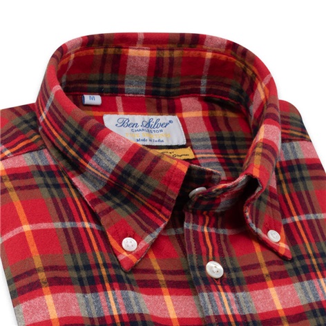 Red, Green, and Navy Madras Brushed Cotton Button Down