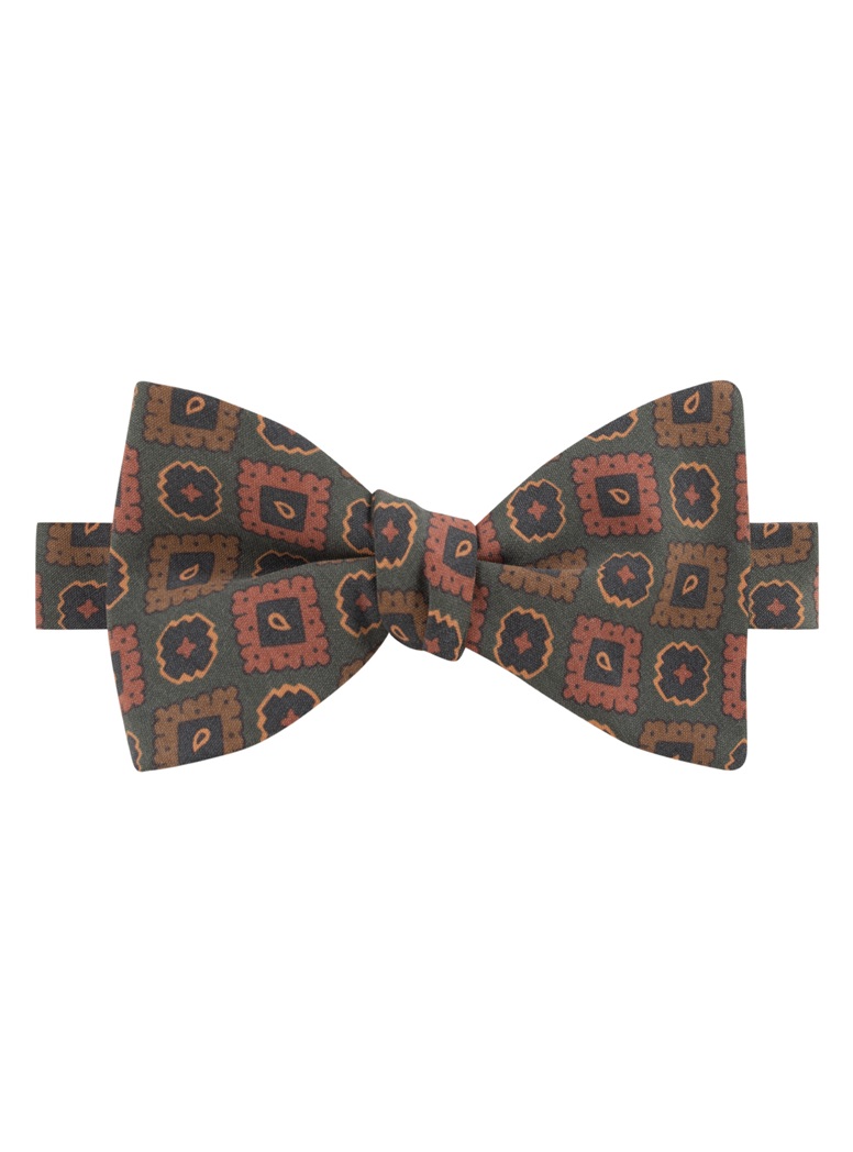 Silk Geometric Motif Bow Tie in Sage