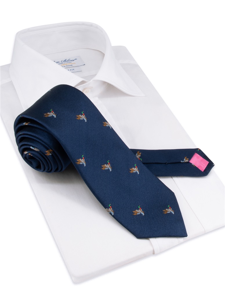 Silk Woven Duck Motif Tie in Navy