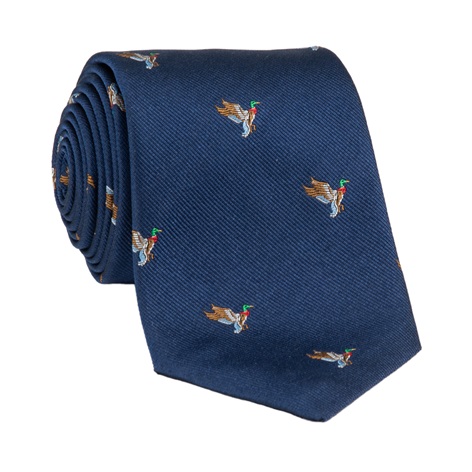 Silk Woven Duck Motif Tie in Navy