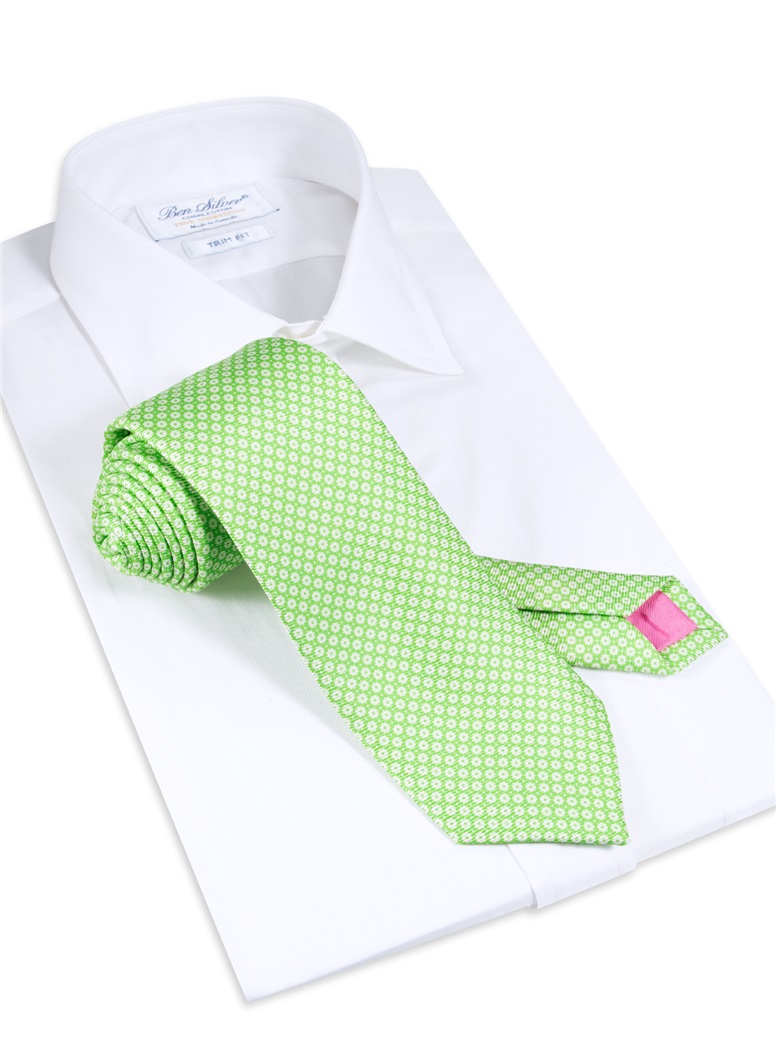 Silk Neat Printed Tie in Lime