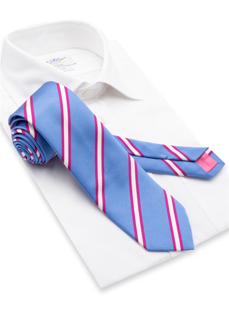 Silk Striped Tie in Cornflower