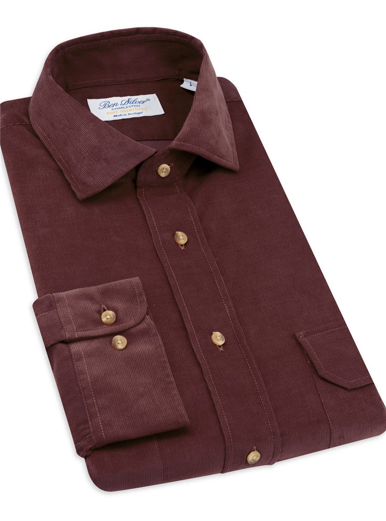 2 Pocket Corduroy Shirt in Burgundy