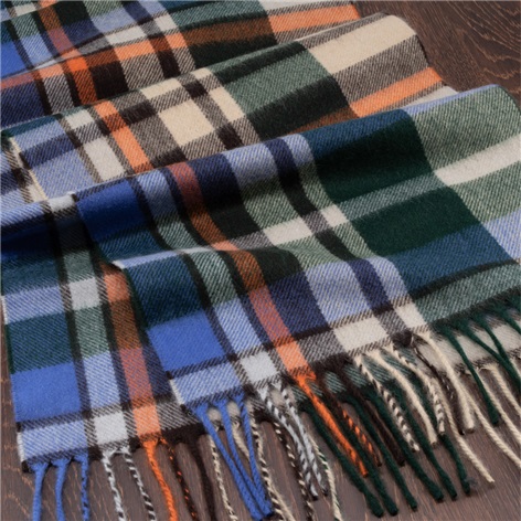 Cobalt, Green, and Barley Plaid Cashmere Scarf
