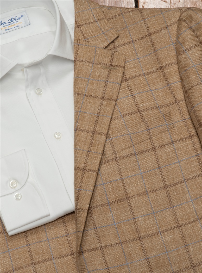 Silk and Linen Sport Coat in Sable with Windowpanes