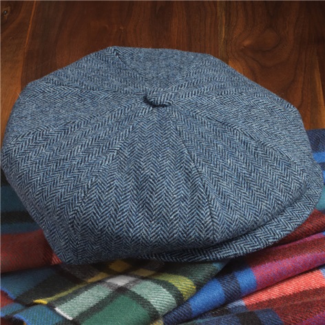 Navy and Sky Herringbone Wool Cap