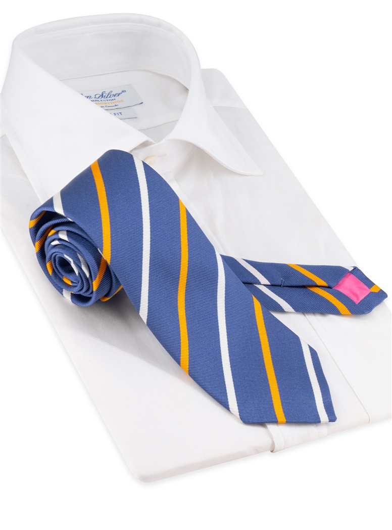 Silk Bar Striped Tie in Navy