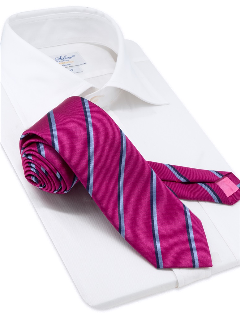 Silk Double Striped Tie in Magenta