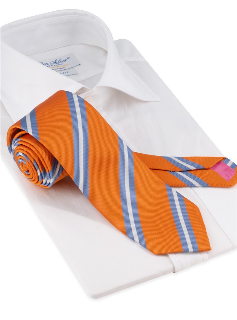 Silk Double Striped Tie in Mango