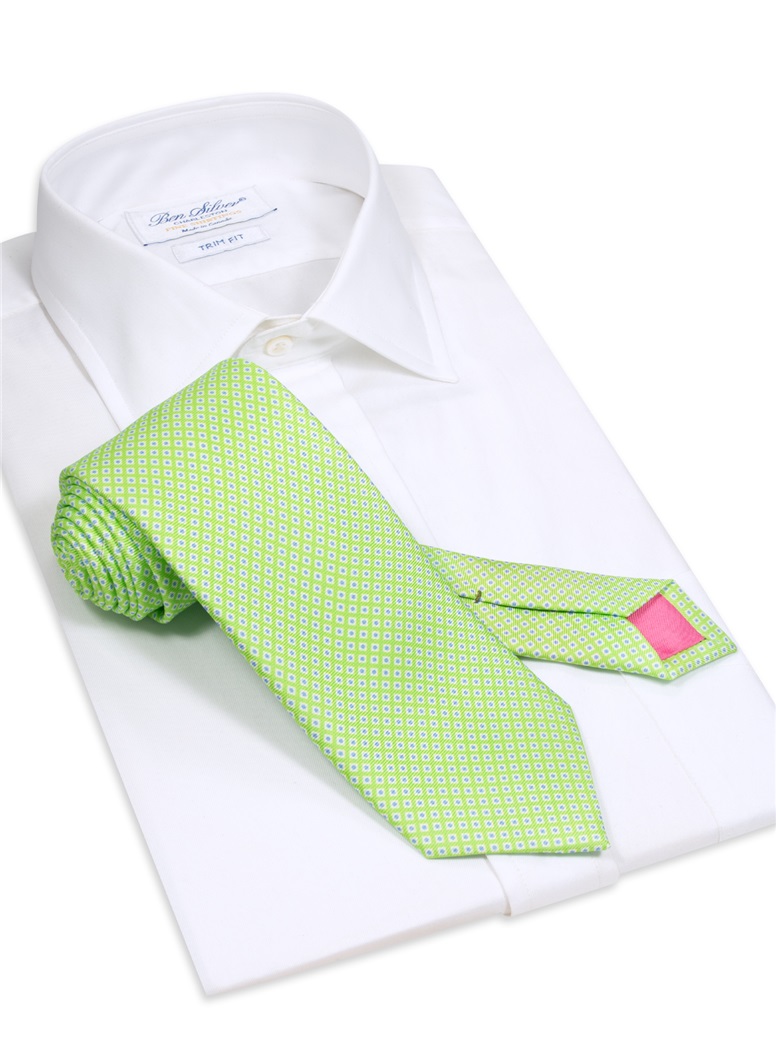 Silk Printed Dots Tie in Lime with Sky