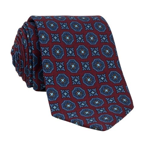 Silk Printed Medallion Motif Tie in Wine
