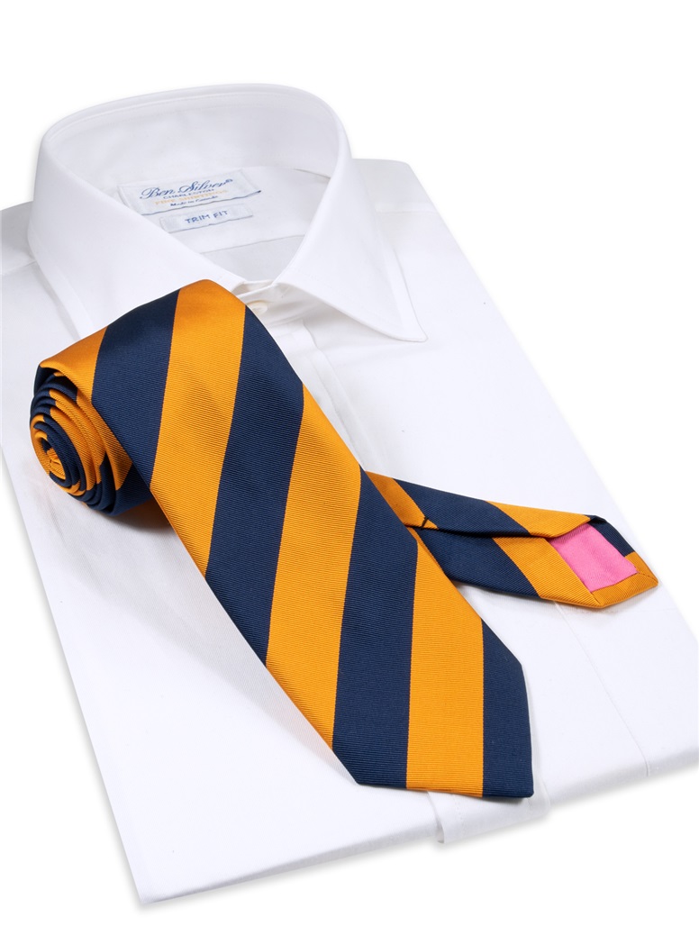 Mogador Block Striped Tie in Marigold and Navy