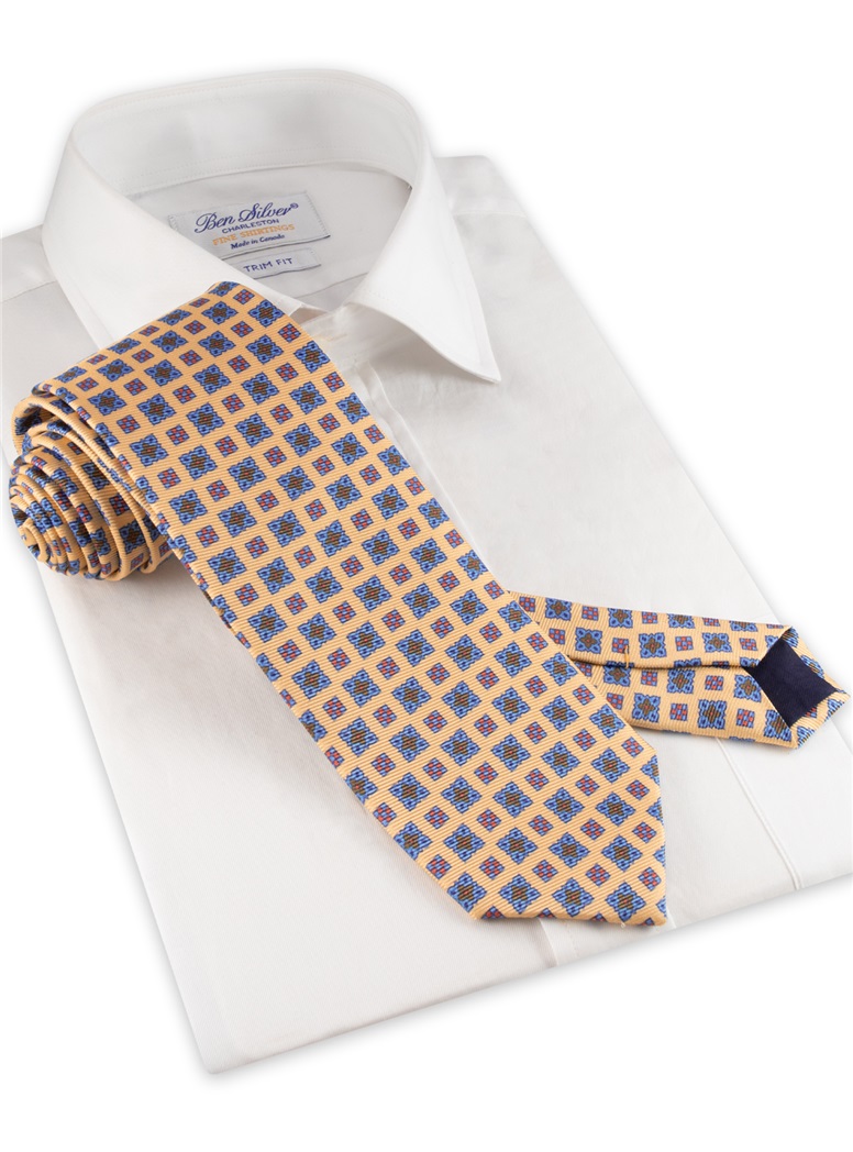 Silk Neat Printed Tie in Soft Marigold