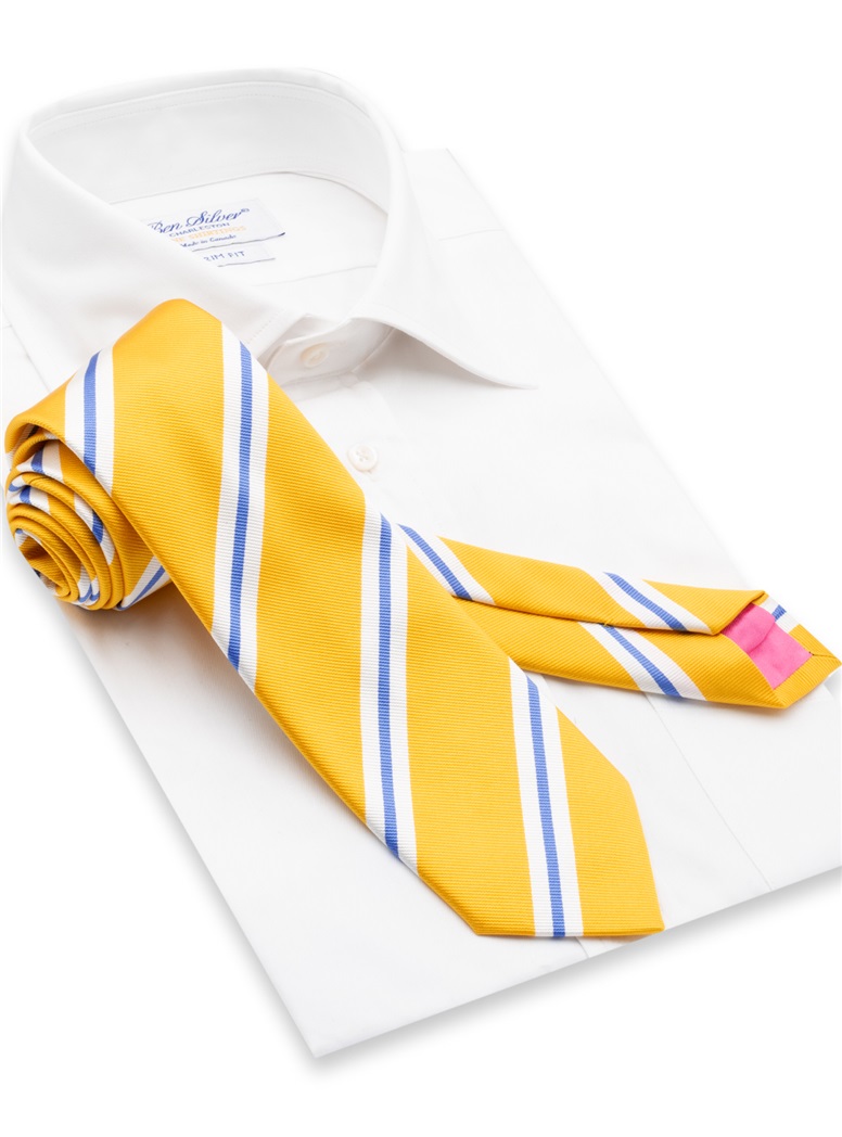 Silk Striped Tie in Sun and Cornflower