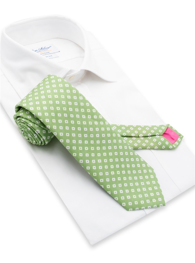 Silk and Linen Diamond Printed Tie in Pistachio