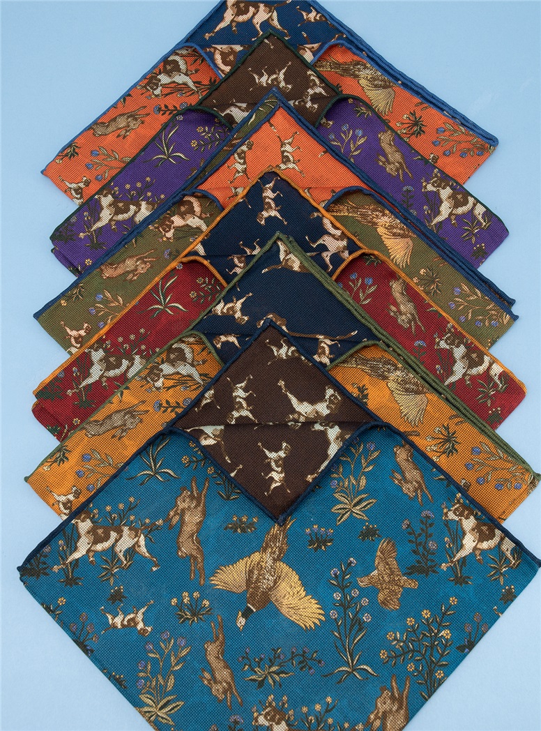 Silk Reversible Bird Dog Pocket Square