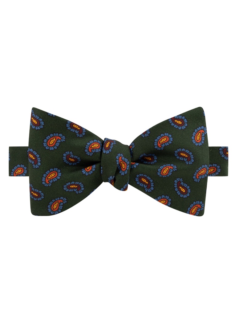 Silk Paisley Printed Bow Tie in Forest