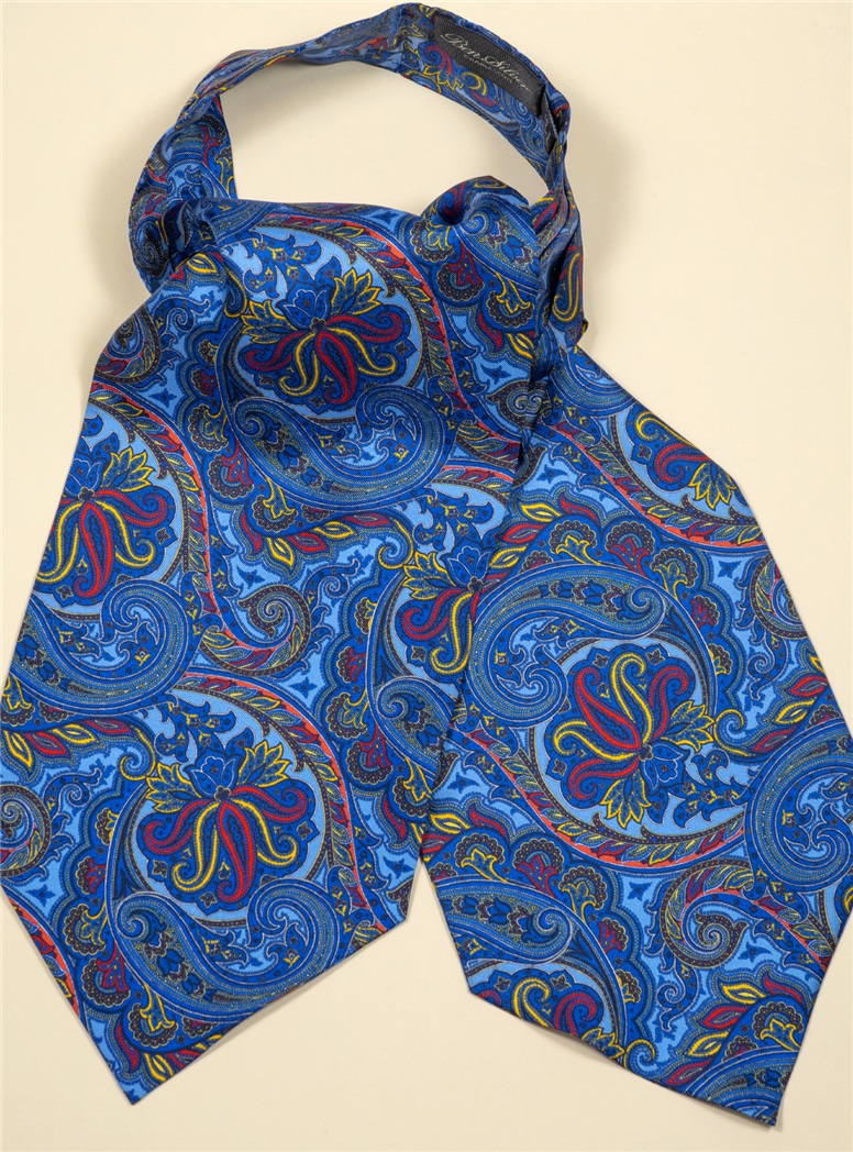 Silk Printed Paisley Ascot in Royal