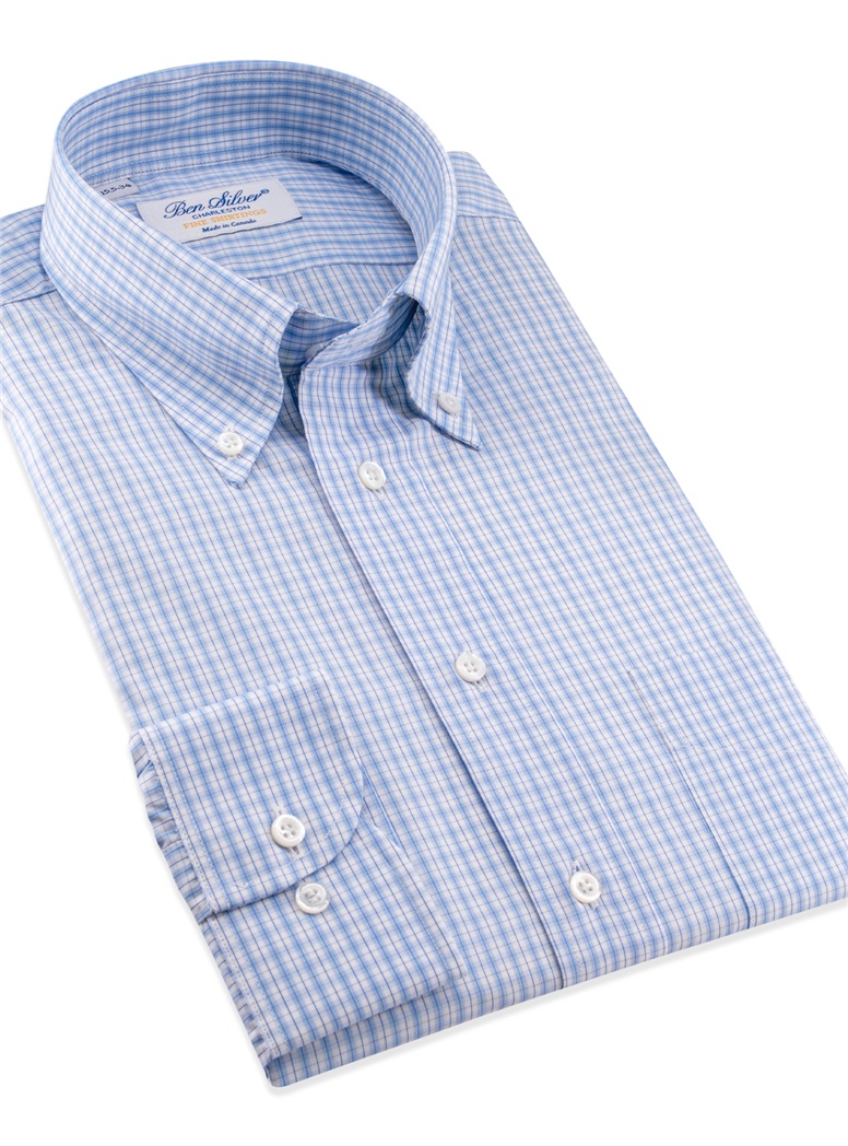 Blue and White Graph Check Button Down