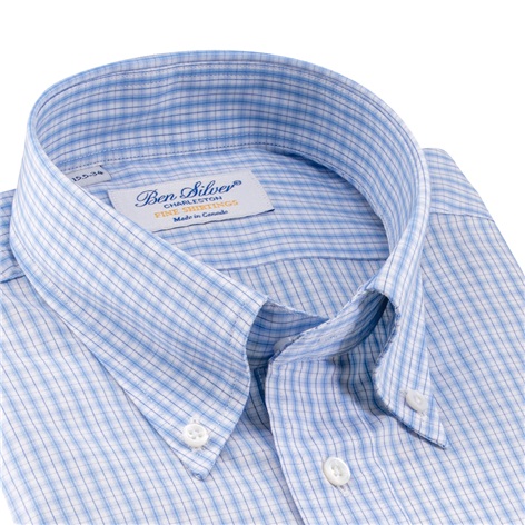 Blue and White Graph Check Button Down