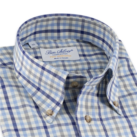 Navy and Sky Check Brushed Cotton Button Down