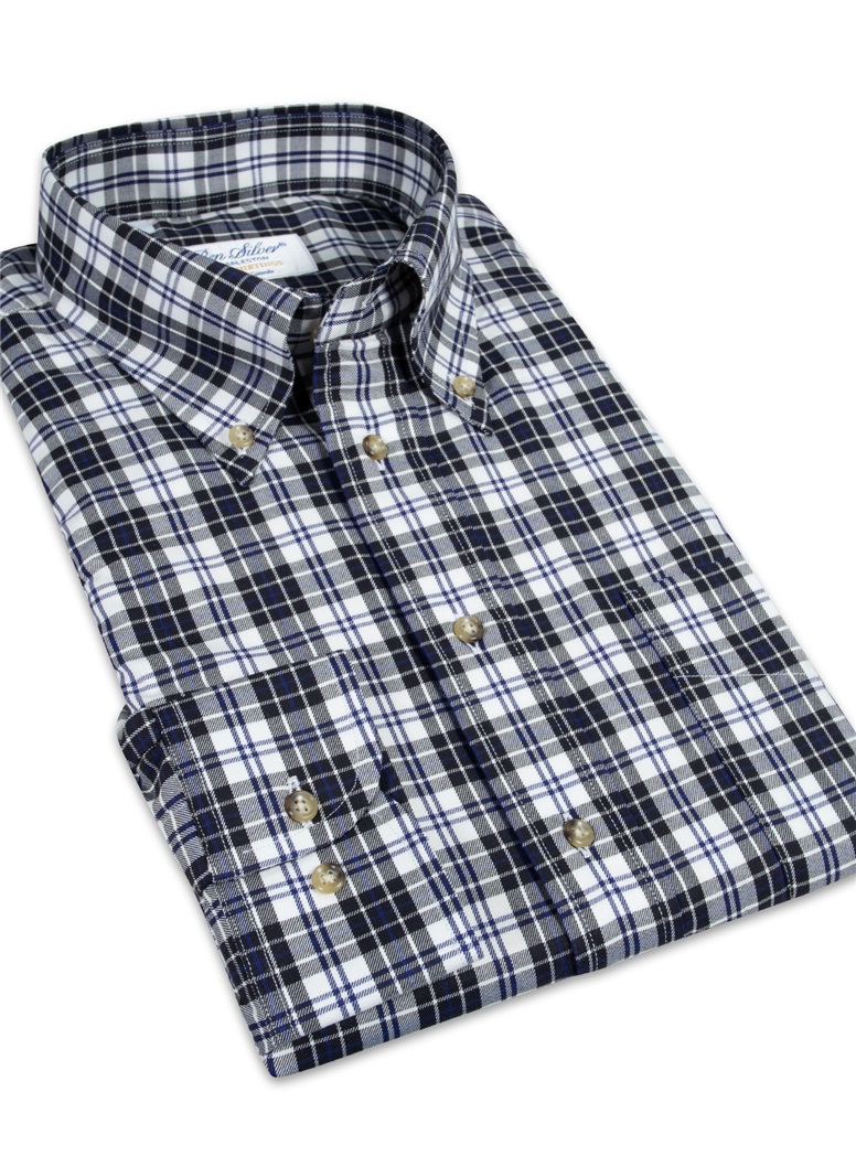 Sportshirt Brushed Cotton Black/White Plaid