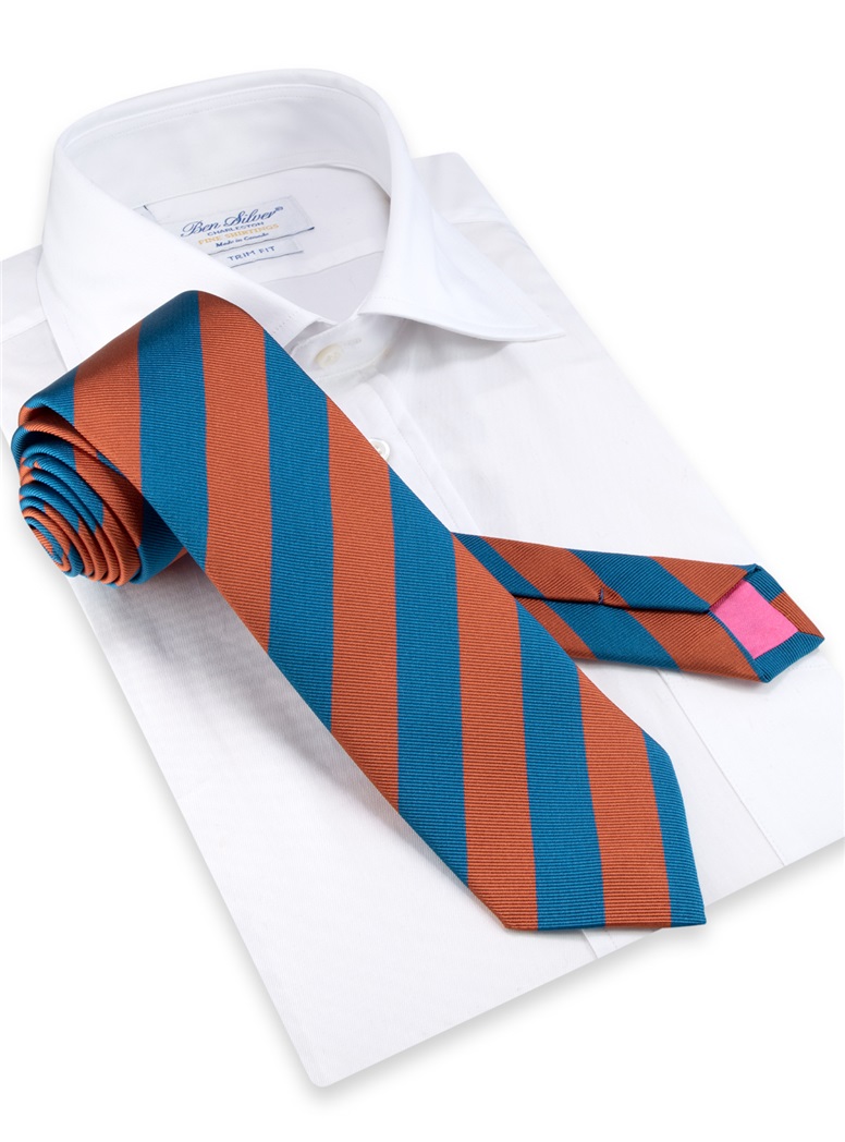 Silk Block Striped Tie in Brick