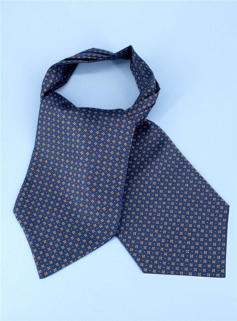 Silk Printed Neat Ascot in Navy