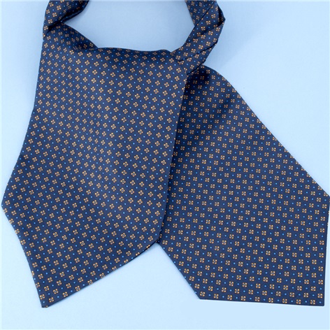 Silk Printed Neat Ascot in Navy