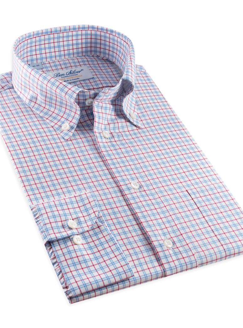 Red and Blue Small Tattersall Check Button Down