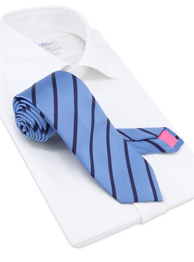 Silk Bar Striped Tie in Sky