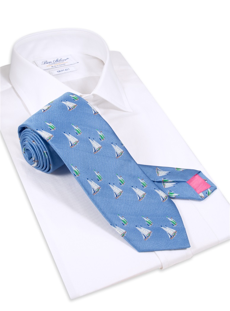 Jacquard Woven Sailboat Tie in Sky