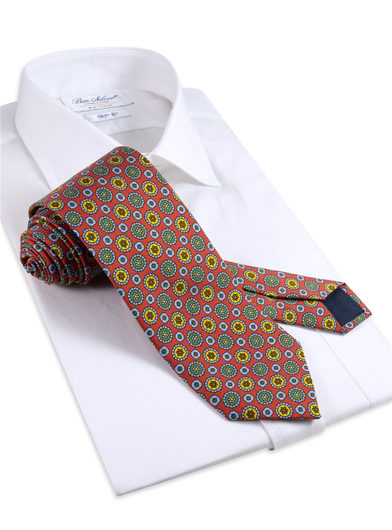 Silk Neat Print Tie in Chilli
