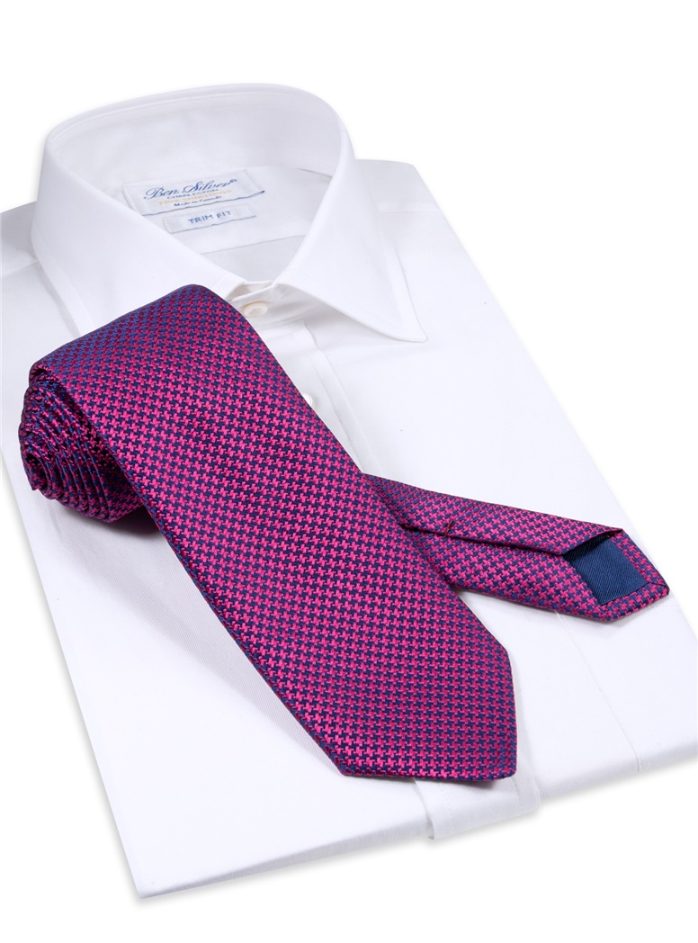 Silk Basketweave Tie in Azalea and Navy