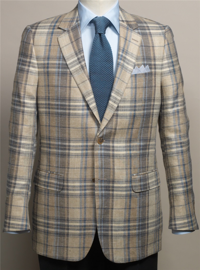 Sand and Grey Glen Plaid Sport Coat in Silk and Linen