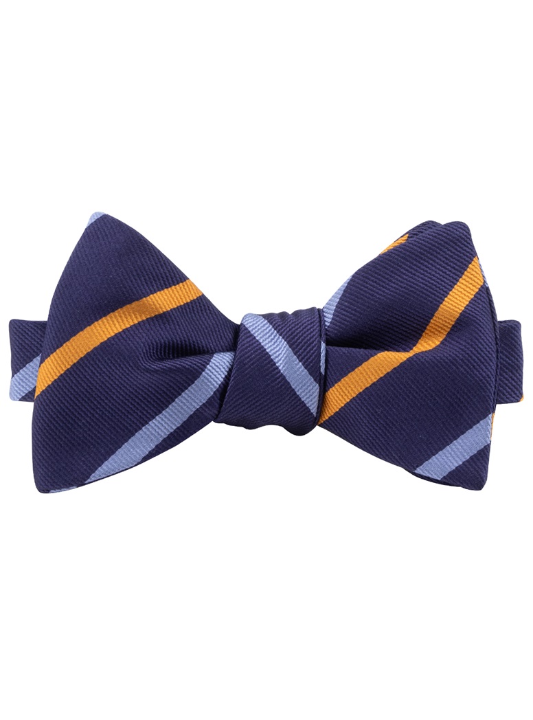 Silk Bar Striped Bow Tie in Navy