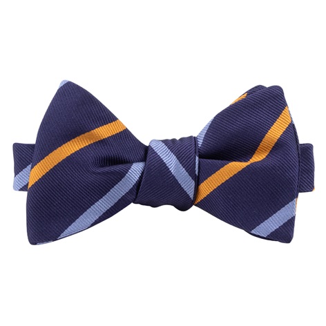 Silk Bar Striped Bow Tie in Navy