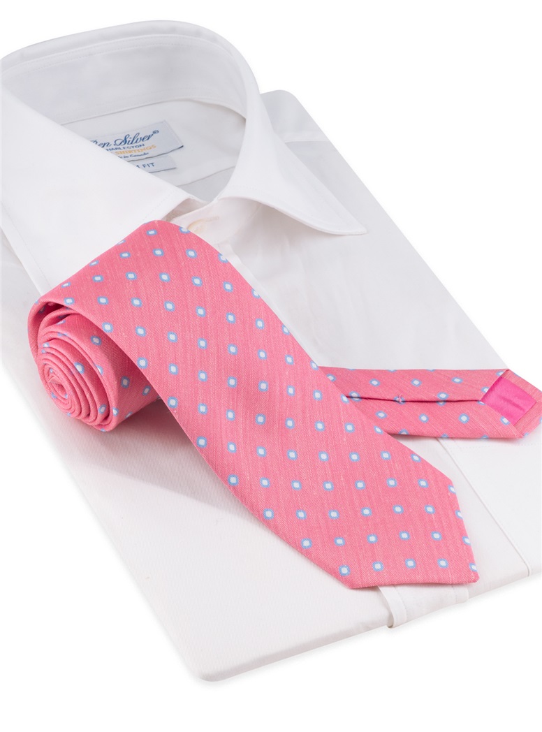 Silk and Linen Dot Tie in Rose