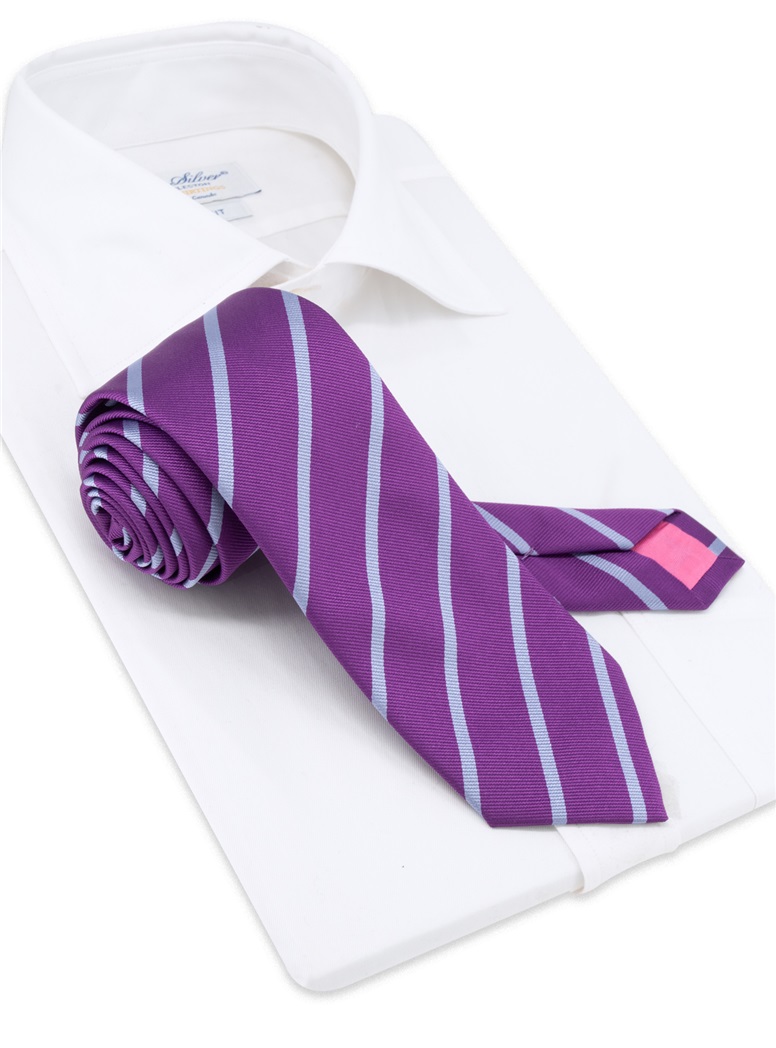 Silk Bar Striped Tie in Royal Purple