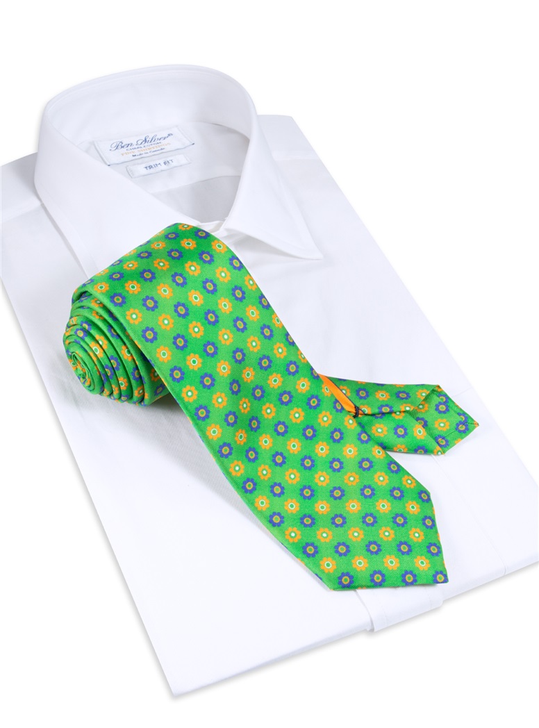 Silk Rosette Printed Tie in Grass