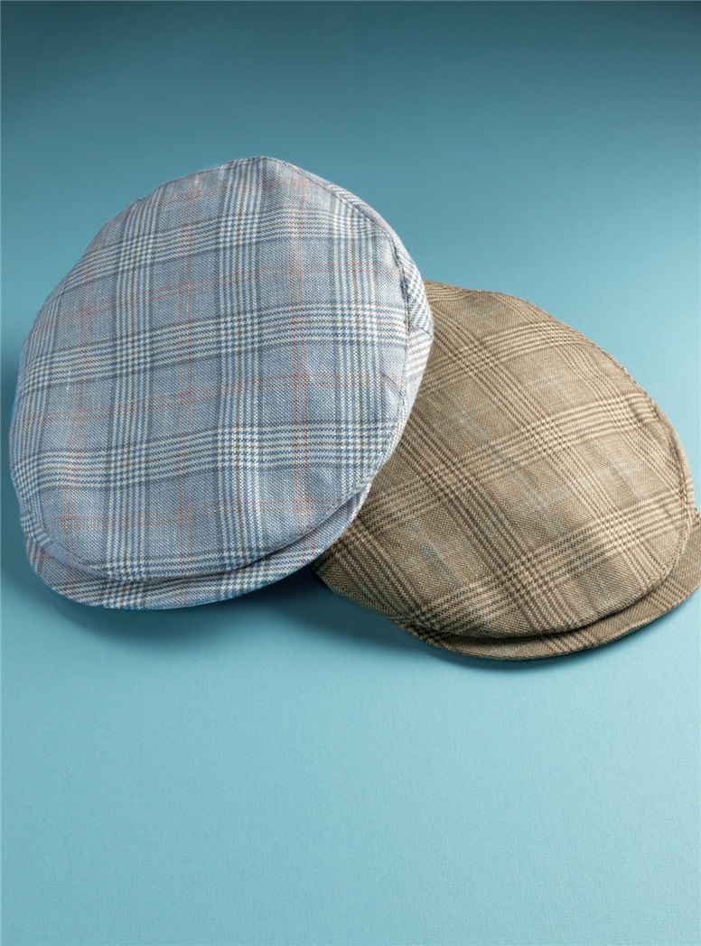 Wool and Linen Helmsley Cap in Dusty Blue Glen Plaid