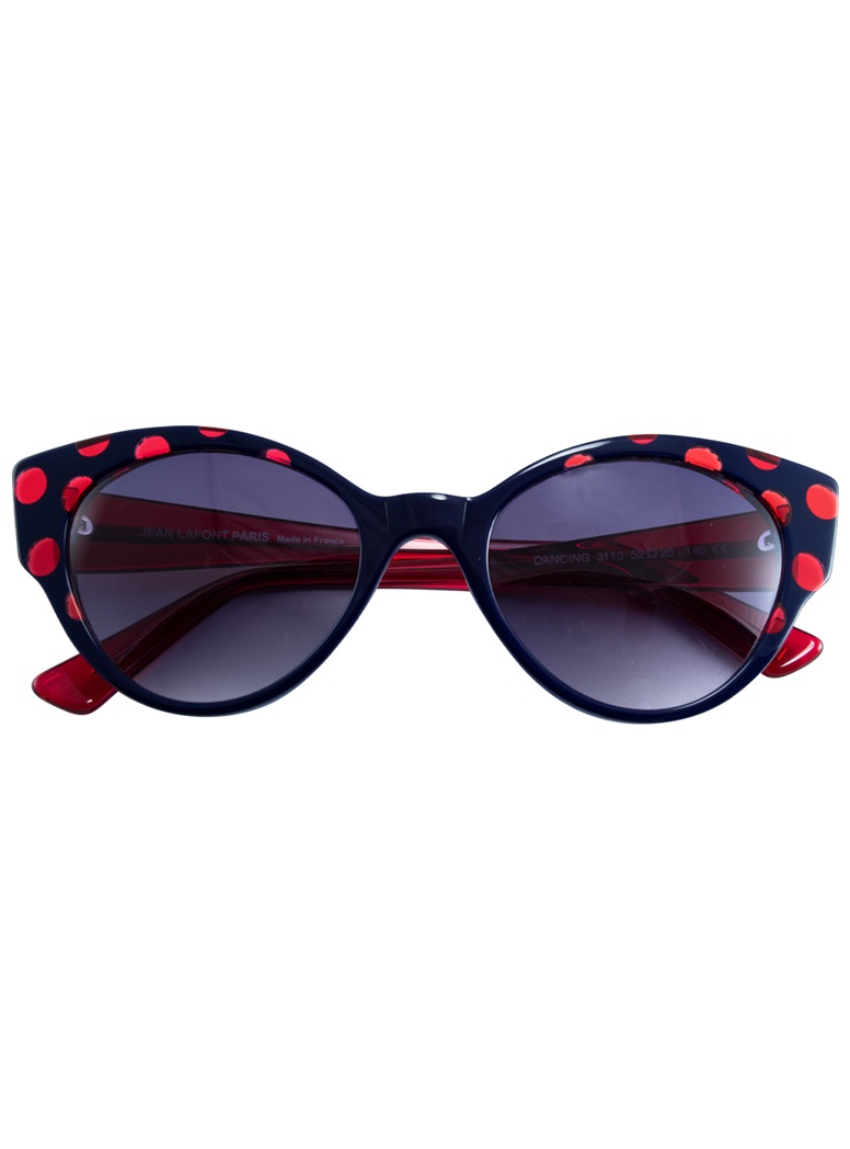 Cateye Sunglasses in Navy with Red Dots