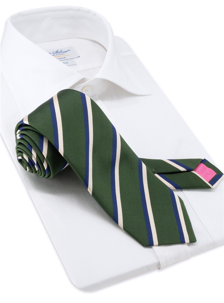 Mogador Silk Double Striped Tie in Forest