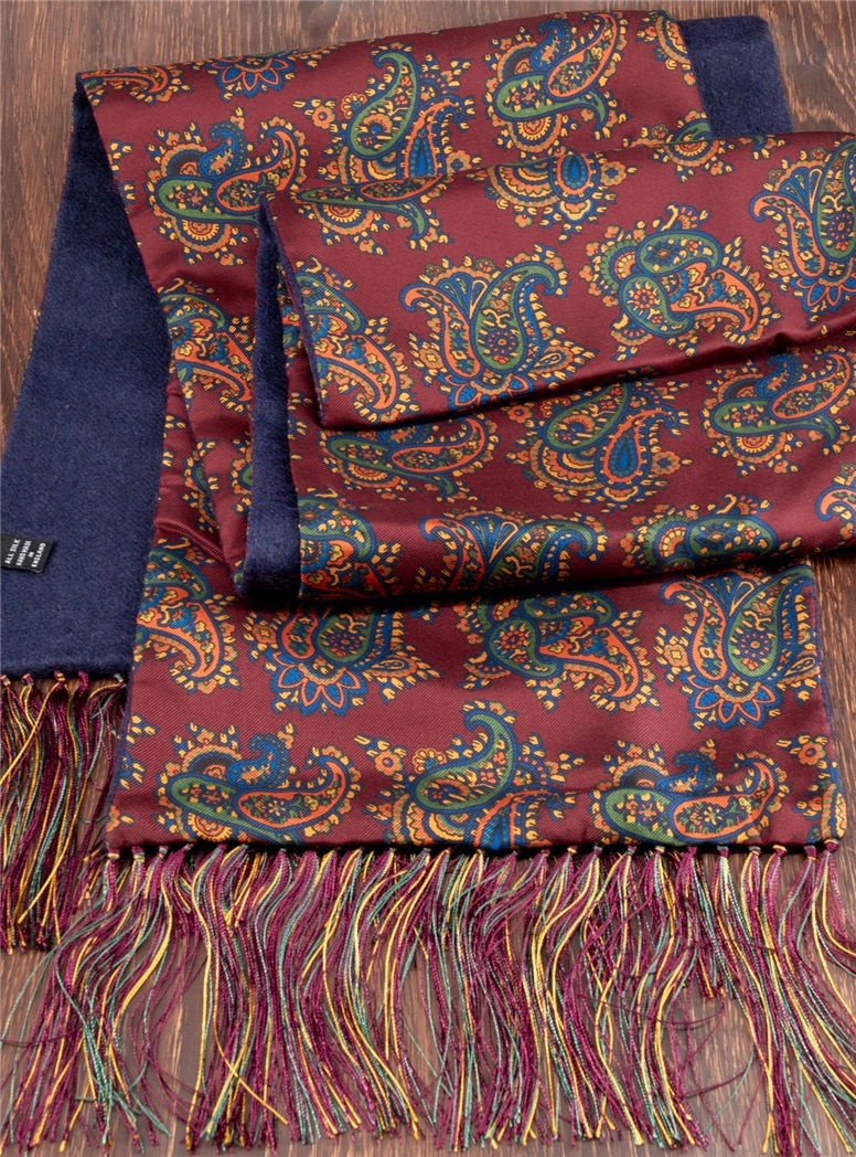 Silk Paisley Printed Scarf in Wine