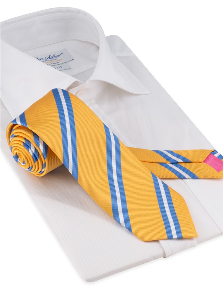 Silk Double Striped Tie in Yellow