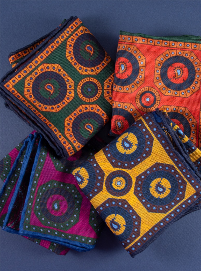 Silk Geometric and Paisley Reversible Pocket Squares