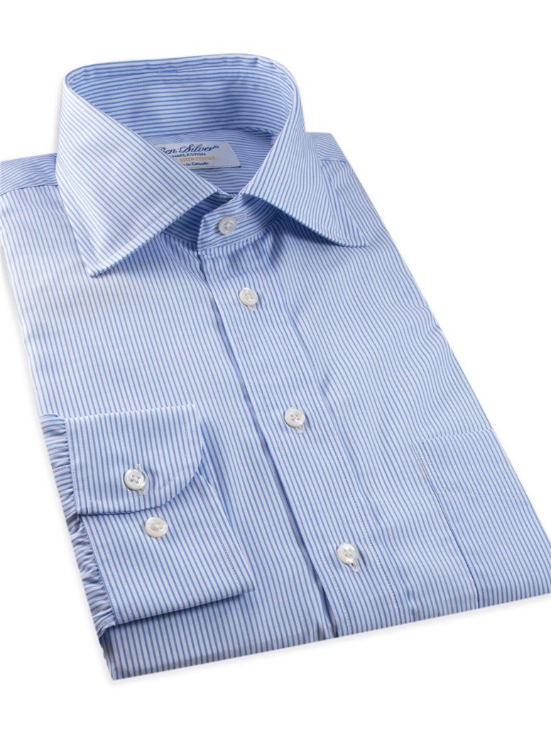 Sky Blue & White Stripe Spread Collar Travel Shirt
