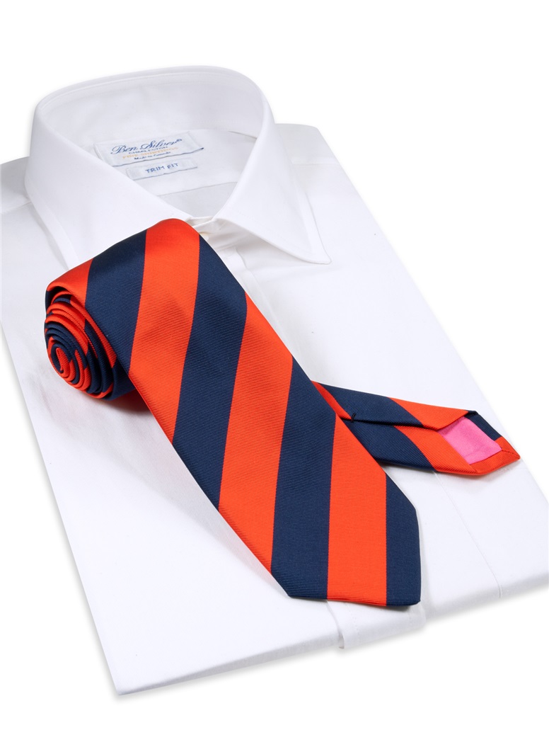 Mogador Block Striped Tie in Tangerine and Navy